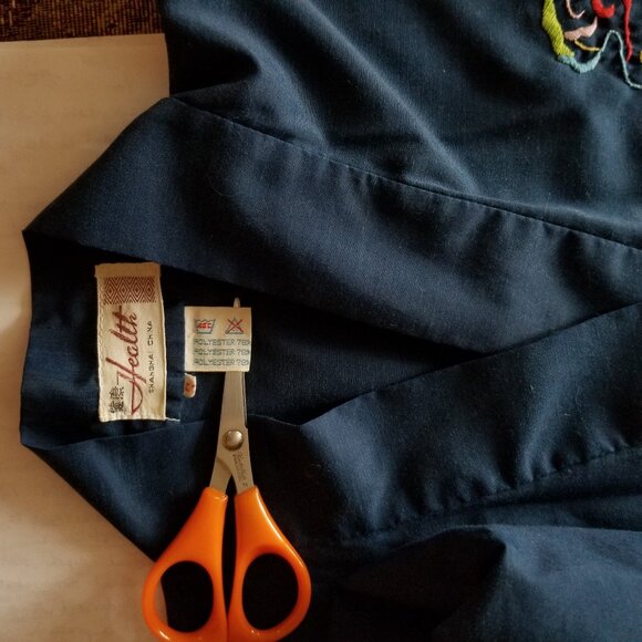 Colourful embroidery Chinese dragon & clouds, navy blue robe, S, M, vintage 80s - Picture 6 of 8